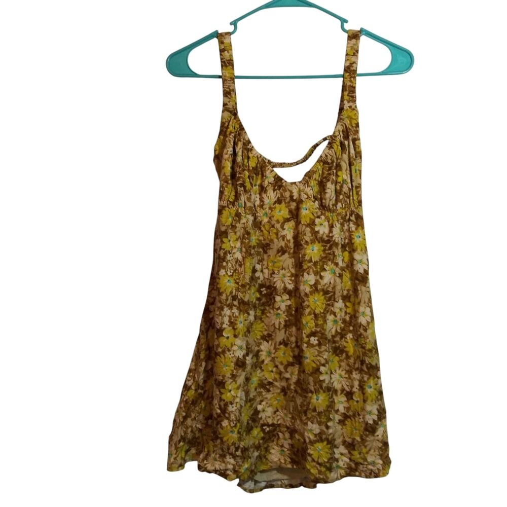 Sky To Moon Neutral Fall Floral Sleeveless Mini Babydoll Dress Size M